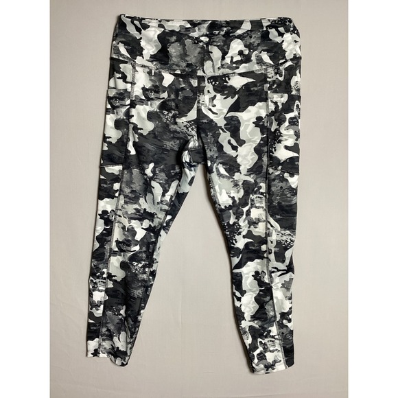 Avia Pants - Avia Large Camo Leggings Womens Gray Black White High Rise Activewear Pocket L
